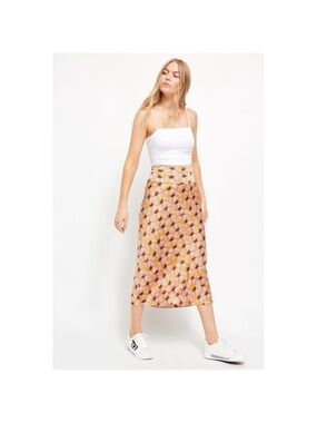 Free People Pink and Yellow Geo Floral Midi Skirt